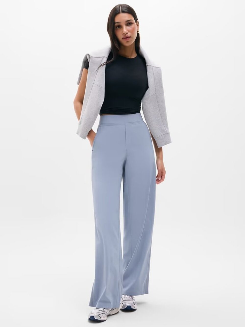 New Athleta 8 Brookly Mid Rise Wide Leg Pant Storm Grey Size 8 Regular